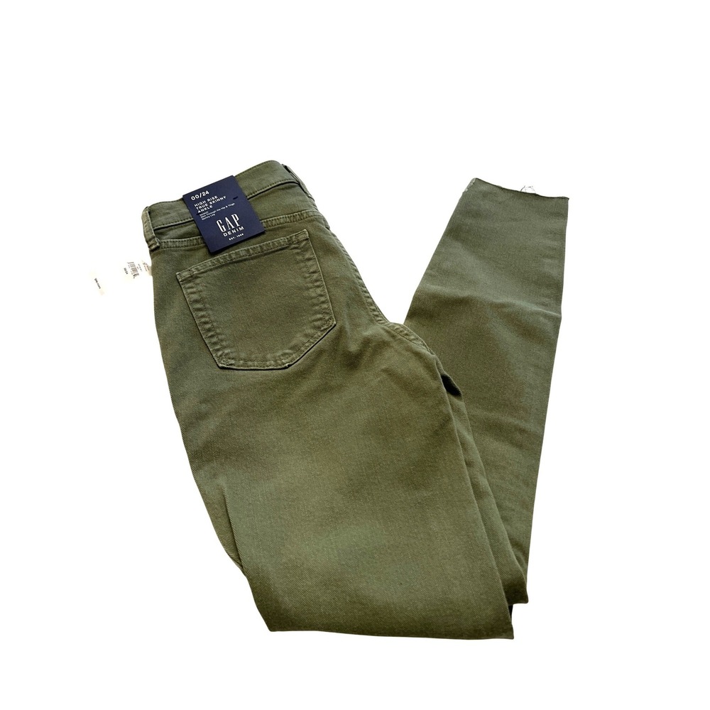 GAP High Rise True Skinny Ankle Jeans Olive Green RawHem Smoothing Pockets 00/24